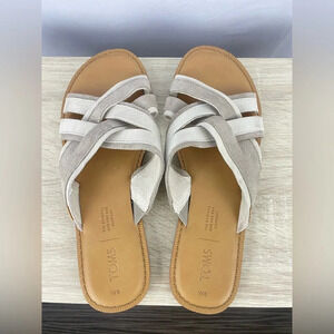 NEW TOMS Women Val Desert Taupe Suede Crisscross Strap Open Toe Slide Sandals 8